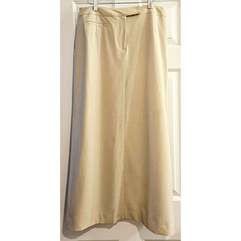 Talbots Beige Solid Long Straight Pencil Skirt Sz 12 Stretch Slit Zip Closure